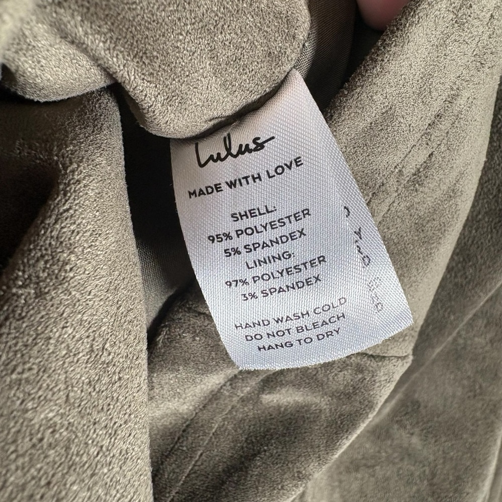 Lulu's Wild At Heart Olive Green Suede Moto Jacket Asymmetrical Zip Up Small - Picture 7 of 9